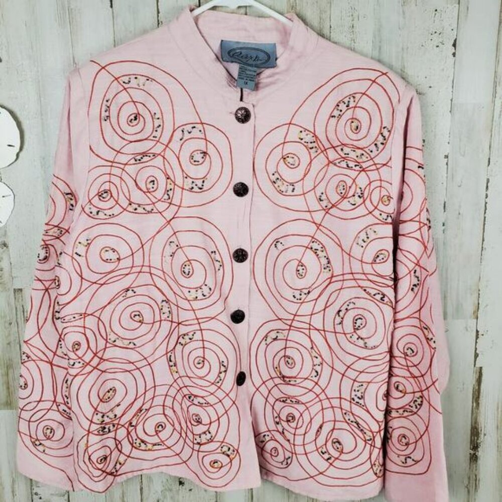 Vintage Alex Kim Bead Embroidered Button Jacket Pink Size 1X